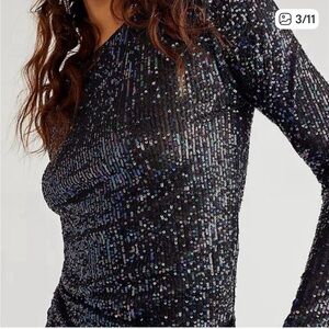 Free people gold rush long sleeve Elegant Black Sequin top